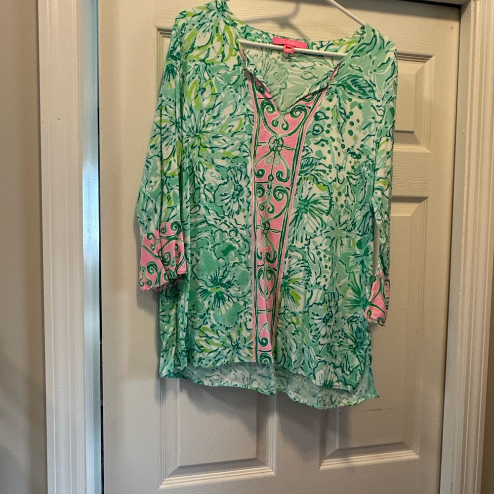 Lilly Pulitzer Tropical Green and Pink Blouse